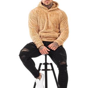 Sweat-shirt à capuche en sherpa marron pour homme, fermeture éclair, polaire épaisse, respirant, chaud, hiver, couleur unie, manches longues, veste tricotée - Product Image 3