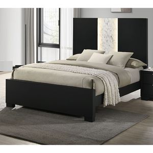 Testiera letto moderna con pannello LED integrato, finitura bianco e nero, in legno, per camera da letto (1 pezzo) - Product Image 4