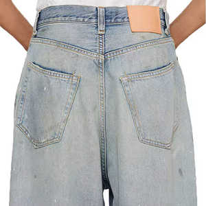 Jeans baggy homme de haute qualité, sur mesure, style streetwear, délavés au soleil, effet acide, coupe ample, bleu clair, effet usé. - Product Image 5