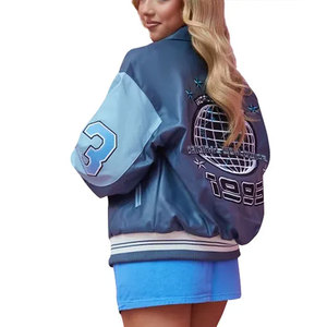 BRUIT INTERNATIONALS Custom Cropped Windproof Fleece Lined Winter Varsity <b>Jacket</b> <b>Women</b> Baseball Style High School Letterman OEM - Product Image 2