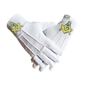 Gants maçonniques en coton blanc avec logo brodé, longueur poignet, style uni, respirants, écologiques, pour usage formel et quotidien - Product Image 2