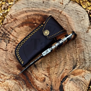 Couteau pliant artisanal en acier Damas, manche en bois mosaïque, couteau de poche, étui en cuir, vente en gros, fabricant OEM ODM TARJ ENTERPRISES - Product Image 3