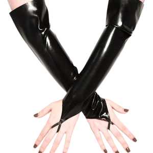 Gants longs en PU noir, style uni, non doublés, pour les soirées - Product Image 2