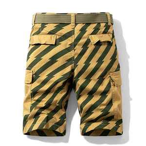 Knitted Men's Geometric Print Cargo Shorts Mid Waist Breathable Canvas Bermuda Shorts with Pockets Casual Style - Product Image 4