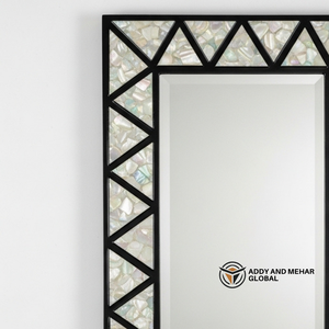 Espejo de Pared Rectangular de Lujo con Incrustaciones de Madreperla, Espejo Decorativo Hecho a Mano con Incrustaciones de Conchas y Marco Geométrico Negro - Product Image 6