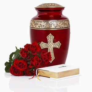 Urna de aluminio rojo de calidad superior para cenizas Diseño cruzado Cenizas de adultos de estilo americano de la mejor calidad - Product Image 6