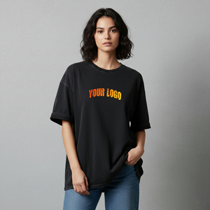 เสื้อยืดสตรีทแวร์ทรงหลวม คอวี ผ้าฝ้าย 100% ระบายอากาศได้ดี เป็นมิตรกับสิ่งแวดล้อม แห้งเร็ว น้ำหนัก 220 กรัม เหมาะสำหรับฤดูร้อน ตกแต่งด้วยลายปัก - Product Image 1