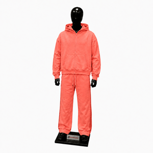 Premium Coral Tracksuit Men <b>Full</b> <b>Zip</b> <b>Hoodie</b> Jogger Pants Matching Set Oversized Casual Streetwear Athletic Sportswear Fashion - Product Image 1