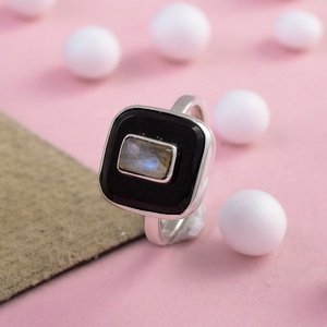 Anillos de Piedra Natural de Ónix Negro y Labradorita, Anillos Hechos a Mano con Piedras Preciosas, Anillos de Plata de Ley 925, Joyería Personalizada al por Mayor - Product Image 3