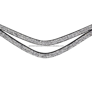 Diadema para Caballo de Cuero Negro con Incrustaciones de Cristales Transparentes Personalizados en Forma de Doble V, en Tallas Completa y Cob - Product Image 6