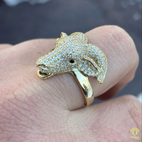Anillo de Lujo para Hombre, Chapado en Oro, con Micro Pavé Grande, Anillo de Animal Cultivado en Laboratorio, Joyería Hip Hop Iced Out para Raperos