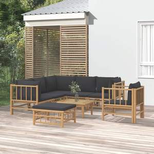 Conjunto Modular Grande de Sofás de Jardín de Bambú Gris Oscuro - Product Image 1