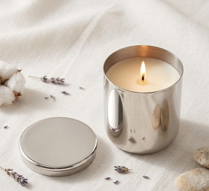 Luxury Custom Logo Stainless Steel <b>Candle</b> Jar With Airtight Metal Lid High-Gloss Polished Silver Scented Soy Wax <b>Candle</b> Vessel - Product Image 1
