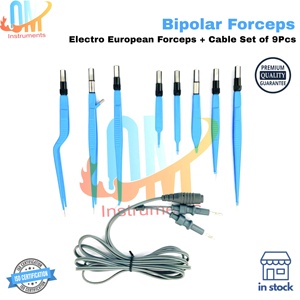 Ensemble professionnel de 9 pinces à baïonnette bipolaires européennes électriques |   Qualité supérieure, revêtement bleu |   Acier inoxydable de qualité médicale - Product Image 5
