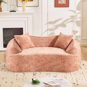 Divano curvo rosa a due posti con braccioli per appartamenti di piccole dimensioni, include due cuscini - Product Image 5