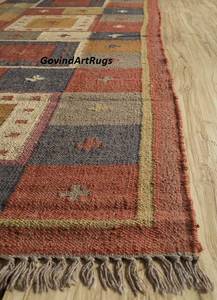 Tapis rectangulaire à motif géométrique Krafterscustom en laine et acrylique, kilim écologique, tufté à la main, tissage plat, poils moyens, latex - Product Image 5