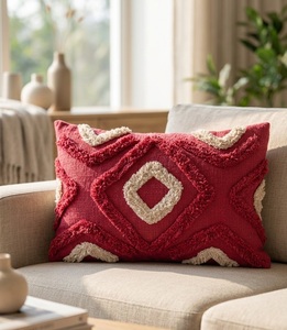 Funda de Cojín Decorativa Crimson Echo de Algodón con Textura, Color Rosa, para Sofá, Cama y Decoración del Hogar - Product Image 2