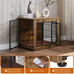 Cuccia per Cani Robusta con Doppia Porta da 27 Pollici, in Legno, con Cuscino, per Cuccioli e Cani Adulti - Product Image 5