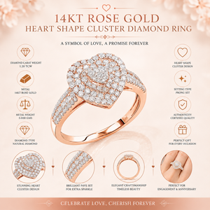 แหวนเพชรรูปหัวใจทองคำโรสโกลด์ 14KT สำหรับผู้หญิง |   เพชรแท้ทรงกลมแบบฝังหนามเตย สำหรับงานหมั้นและงานแต่งงาน เครื่องประดับชั้นดี - Product Image 5