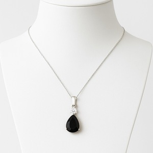 Sterling Silver Black Onyx Teardrop Pendant Bezel Setting Moissanite Accent Vintage Elegant Luxury Jewelry <b>Gift</b> Women Children's - Product Image 3