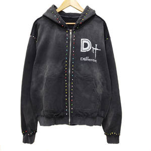 Custom cropped hoodie OEM acid wash vintage zip french terry black retro screen print embroidered enzyme zipper top - Product Image 1