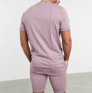 Ensemble T-shirt et short slim fit pour homme, design minimaliste, matière douce et extensible, tenue décontractée d'été, costume deux pièces sur mesure - Product Image 5