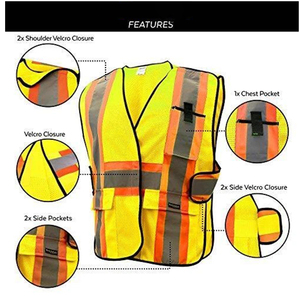 Chaleco de Seguridad de Alta Visibilidad para Hombre, Poliéster, Color Lima Naranja, Malla Reflectante, Uniforme de Trabajo, Cintas Laterales Ajustables y Desmontables - Product Image 5