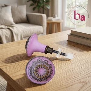 Ba Porcelain Cabinet <b>Knob</b> Round <b>Pink</b> Traditional Design <b>Drawer</b> Handle for Furniture - Product Image 1