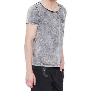 Camiseta de Hombre de Alta Calidad, Personalizada, con Lavado Ácido, Estilo Vintage, Desgastada, de Algodón, Manga Corta, Cuello Redondo, con Bolsillo, Estilo Urbano - Product Image 2