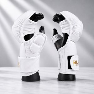 Guantes de Lucha MMA de Cuero Vacuno Genuino al por Mayor, Compatibles con Pantalla Táctil, Ligeros, Transpirables, con Dedos Abiertos para Grappling y Sparring - Product Image 2