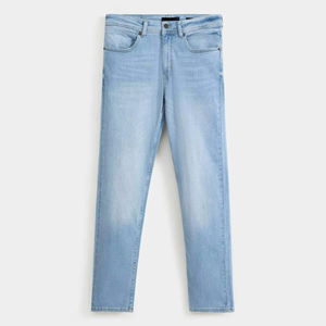 Jean en denim bleu clair pour homme, coupe slim fuselée, délavage délavé, pantalon décontracté confortable, style moderne et tendance - Product Image 6