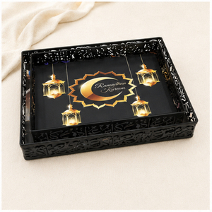 Luxury Metal Ramadan Chocolate Tray <b>Black</b> Gold Arabic Style Serving Platter Eid Mubarak Hollow Decorative Food <b>Plate</b> for Dessert - Product Image 3