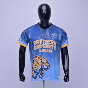 Camiseta de Fútbol Sublimada de los Southern University Jaguars, Unisex, Manga Corta, Cuello de Béisbol, Poliéster que Absorbe la Humedad, Deportiva - Product Image 1