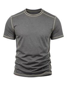 Men's Blue Regular Fit O-Neck T-Shirt Short Sleeve Knitted Eco-Friendly Raglan Sleeve 100% Cotton Casual Solid 240g Silk Screen - Product Image 2