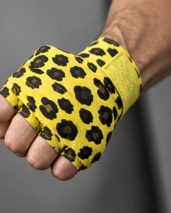 Vendas elásticas autoadhesivas de tela no tejida con estampado animal amarillo y negro para muñeca, ideales para fitness y entrenamiento de boxeo. - Product Image 4