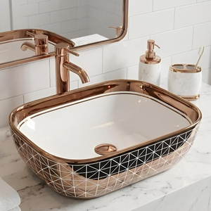 Lavabo de salle de bain en céramique design durable, 18x13x5.5 pouces, de forme irrégulière, de qualité supérieure, motif culture tribal, pour un style moderne - Product Image 2