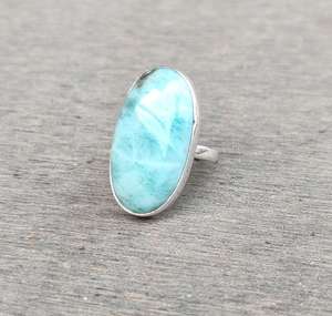 Larimar Ring Oval Larimar Ring Sterling Silver Ring Blue Stone Jewelry Handmade Ring Wholesale Supplier - Product Image 4