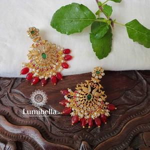 Red Bead Stud Earrings-Trendy Gold Plated Pearl & Diamond Flower Design - Product Image 1