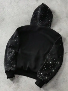 Custom Unisex Winter Vintage Casual Baggy Shiny Bling Bedazzled Rhinestone Pullover Fleece <b>Streetwear</b> <b>Y2k</b> Hoodie Fur 100% Cotton - Product Image 2