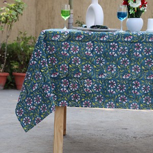 Floral Printed Cotton Linen <b>Tablecloth</b> Outdoor Use Washable Traditional Chinese Style Blue Patterned Cover - Product Image 2