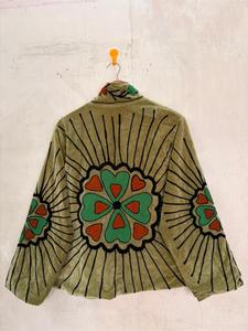 Bohemian Khaki <b>Velvet</b> Embroidered Suzani Jacket with Floral Pattern Full Sleeve Stand Collar Handmade <b>Women's</b> Autumn <b>Coat</b> - Product Image 5