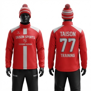 Unisex Ice Hockey Training Jacket Premium Polyester Fleece 330gsm <b>Red</b> White Contrast Shoulder Panels Custom Logo Name Number - Product Image 1
