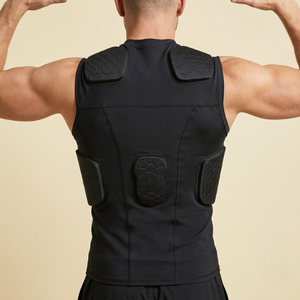 Men's Black Protective Sleeveless Vest V-<b>Neck</b> Sporty Solid Color Quick Dry Spandex Polyester Knitted - Product Image 2