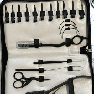 Hair Extensions Tools Kit Gold Pliers Set with Loop <b>Needle</b> <b>Threader</b> Pulling Hook Bead Device Tool Micro Silicone Rings Beads - Product Image 3