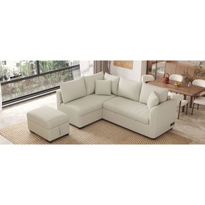 82.6\" L-Shaped Sectional Pull-Out <b>Sofa</b> <b>Bed</b> Movable <b>Storage</b> Ottoman Two USB Ports Power Sockets Sleek Sleeper <b>Sofa</b> Unique - Product Image 3