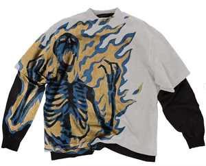 Camiseta de algodón personalizada de doble capa con manga larga tipo gofre, estampado serigrafiado, estilo vintage, desgastada, con lavado ácido y efecto desgarrado para hombre - Product Image 4