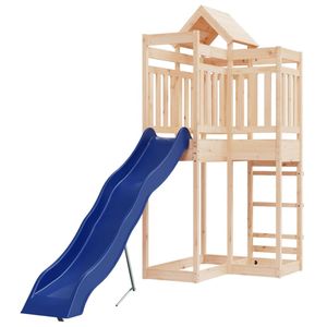 Structure de jeu extérieure en bois naturel avec toboggans en polypropylène bleu en pin massif - Product Image 3