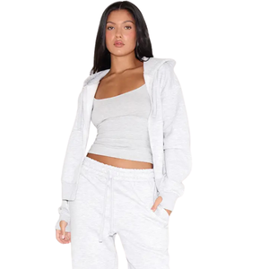 Women <b>Zip</b> <b>Hoodie</b> Tracksuit Set Relaxed Jacket Straight Leg Trouser Elastic Waist <b>Pocket</b> Casual Two Piece Lounge Outfit Wholesale - Product Image 3