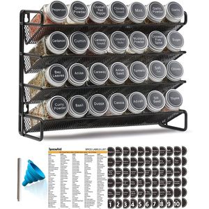 Organisateur de 28 pots à épices, 386 étiquettes pour épices, marqueur à craie et entonnoir pour armoire, comptoir, garde-manger, placard - Product Image 1