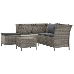 Set da salotto con 4 pezzi in Poly Rattan grigio con cuscini Set da giardino - Product Image 3